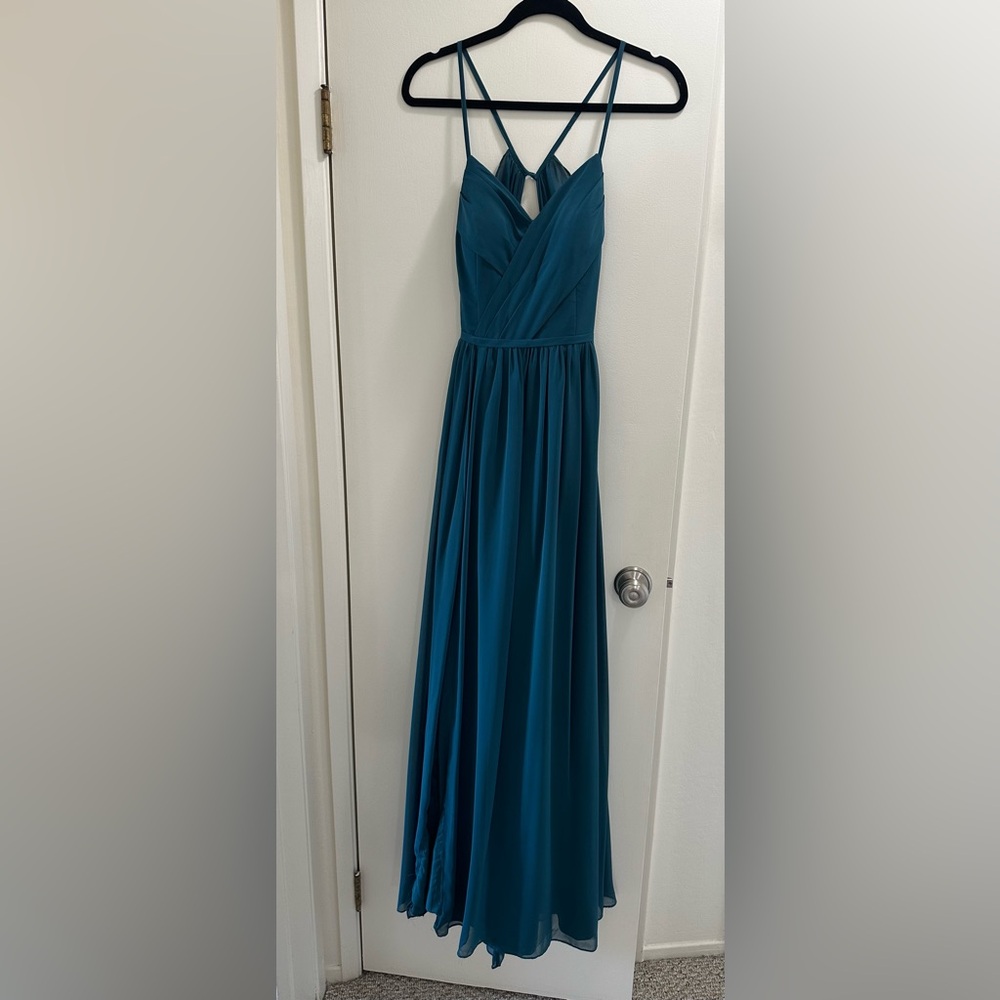 Azazie Cora peacock bridesmaid dress, size A6
